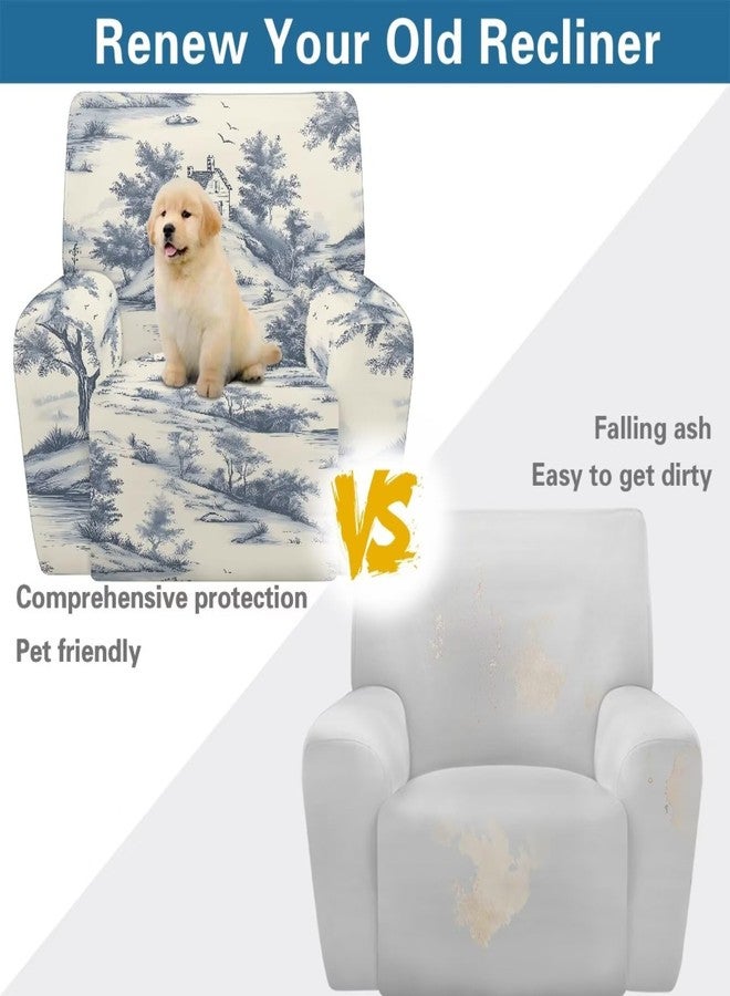 غطاء كرسي استرخاء مطاطي من تالايتوس بنقشة منزل توال دو جوي، 4 قطع، غطاء كرسي استرخاء لمقعد واحد، واقي أثاث ليزي بوي بقاعدة مطاطية لغرفة المعيشة - Image 5